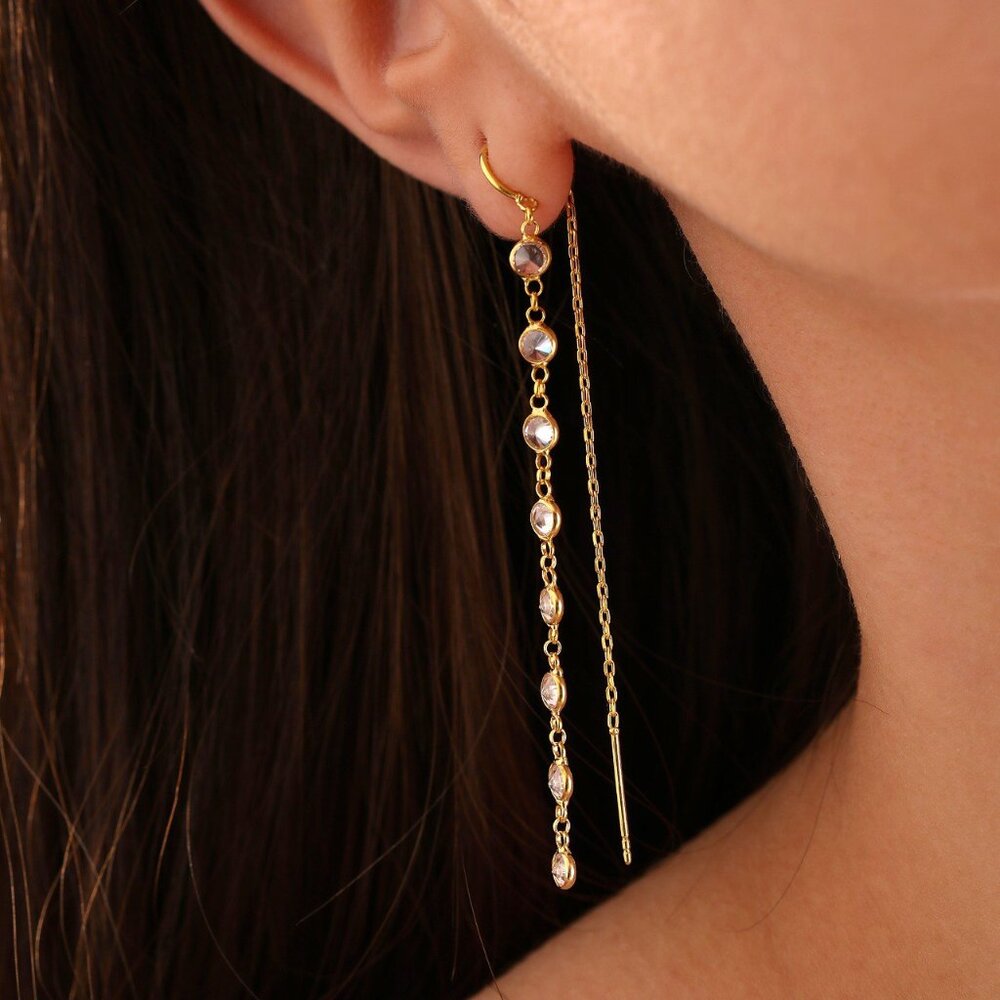 Birthstone Drops Earrings - Zircon Stone 14K Gold Filled Hand Chain Earrings
